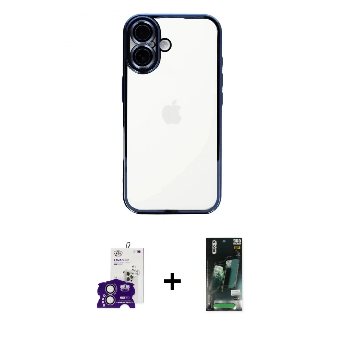 MARSİLYAN™- iPhone 16 Kılıf Vadi Minimal - Siyah 360 Mat Full Body Arka Koruyucu + Bilvis Titan Kamera Lens - PE