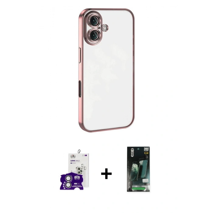 MARSİLYAN™- iPhone 16 Kılıf Vadi Minimal - Siyah 360 Mat Full Body Arka Koruyucu + Bilvis Titan Kamera Lens - GS