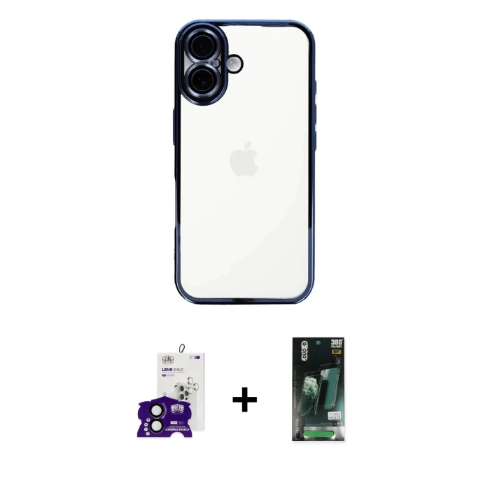 MARSİLYAN™- iPhone 16 Kılıf Vadi Minimal - Siyah 360 Mat Full Body Arka Koruyucu + Bilvis Titan Kamera Lens - SH