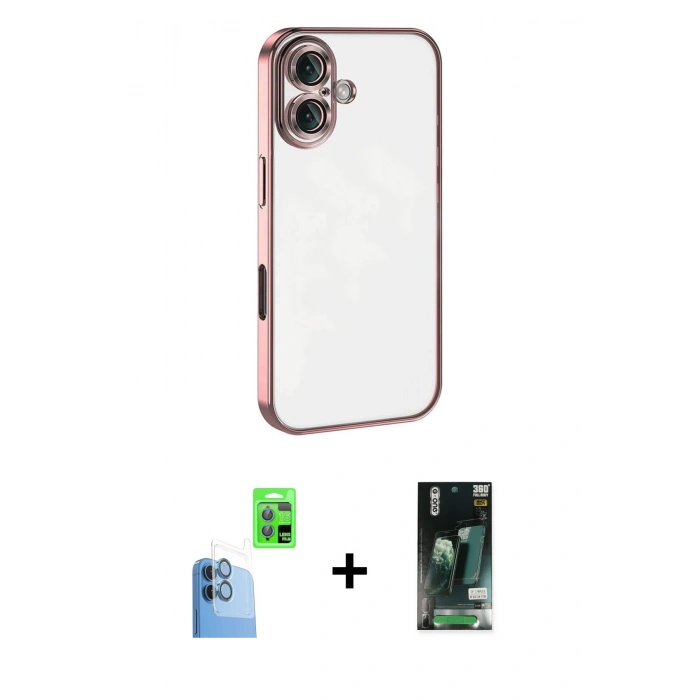 MARSİLYAN™- iPhone 16 Kılıf Vadi Minimal - Siyah 360 Mat Full Body Arka Koruyucu + Raze Metal Kamera Lens - LT