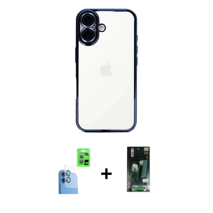 MARSİLYAN™- iPhone 16 Kılıf Vadi Minimal - Siyah 360 Mat Full Body Arka Koruyucu + Raze Metal Kamera Lens - LT