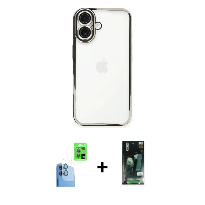 MARSİLYAN™- iPhone 16 Kılıf Vadi Minimal - Siyah 360 Mat Full Body Arka Koruyucu + Raze Metal Kamera Lens - LT