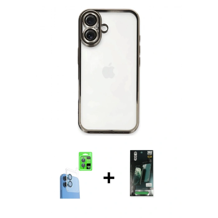 MARSİLYAN™- iPhone 16 Kılıf Vadi Minimal - Siyah 360 Mat Full Body Arka Koruyucu + Raze Metal Kamera Lens - LT