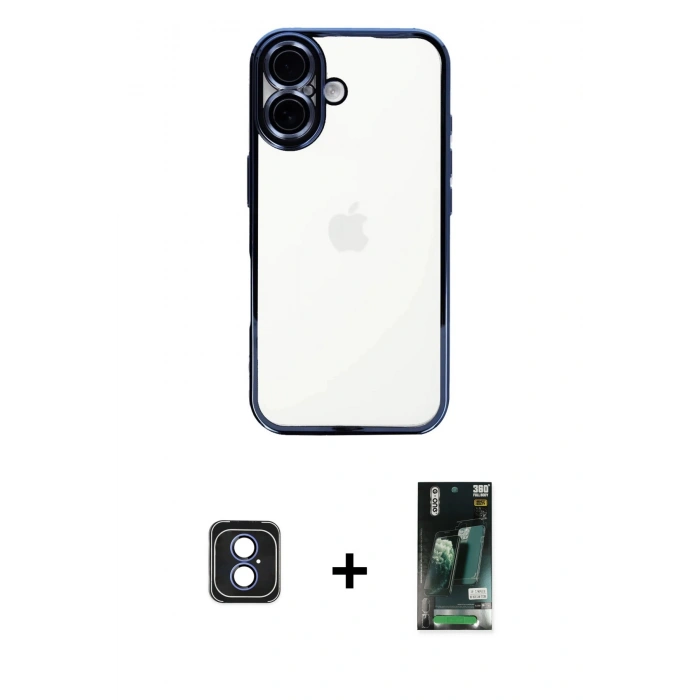 MARSİLYAN™- iPhone 16 Kılıf Vadi Minimal - Siyah 360 Mat Full Body Arka Koruyucu + PVD Metal Kamera Lens - MI