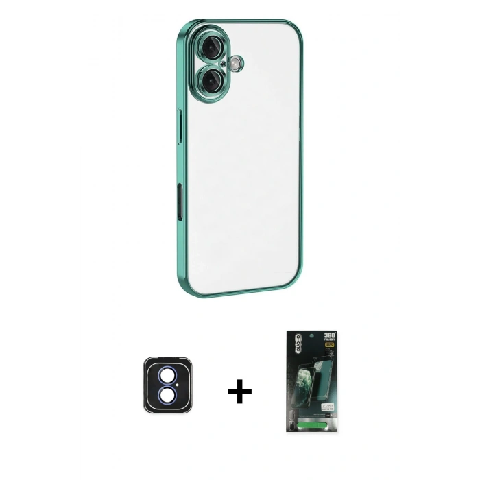 MARSİLYAN™- iPhone 16 Kılıf Vadi Minimal - Siyah 360 Mat Full Body Arka Koruyucu + PVD Metal Kamera Lens - MI
