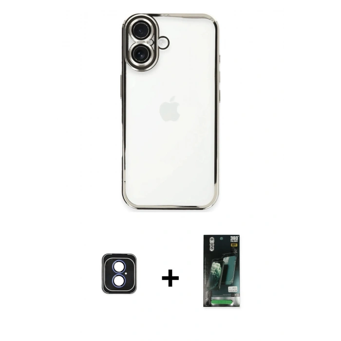 MARSİLYAN™- iPhone 16 Kılıf Vadi Minimal - Siyah 360 Mat Full Body Arka Koruyucu + PVD Metal Kamera Lens - MI