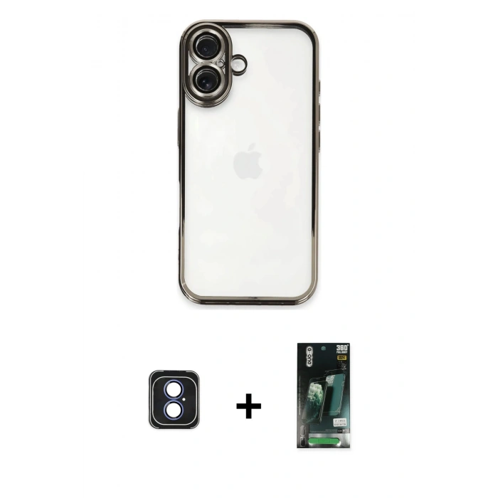 MARSİLYAN™- iPhone 16 Kılıf Vadi Minimal - Siyah 360 Mat Full Body Arka Koruyucu + PVD Metal Kamera Lens - MI