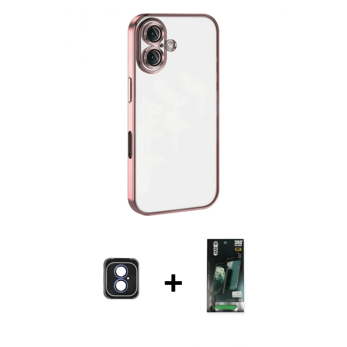 MARSİLYAN™- iPhone 16 Kılıf Vadi Minimal - Siyah 360 Mat Full Body Arka Koruyucu + PVD Metal Kamera Lens - MI