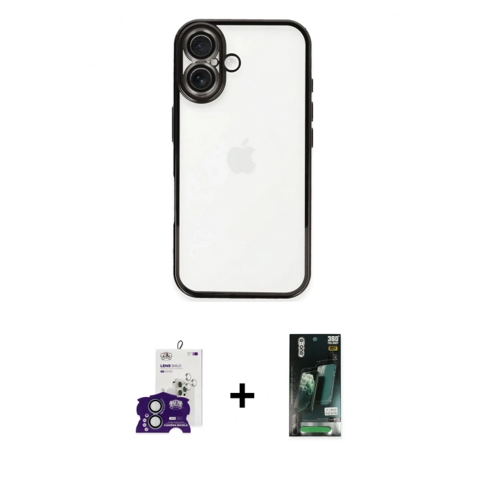 MARSİLYAN™- iPhone 16 Kılıf Vadi Minimal - Siyah 360 Mat Full Body Arka Koruyucu + Bilvis Titan Kamera Lens - YL