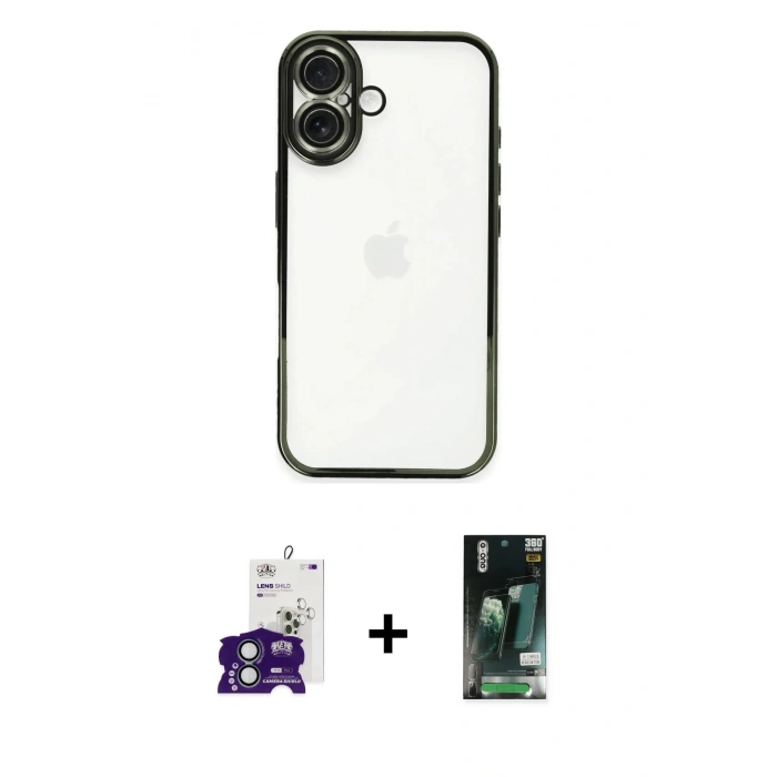 MARSİLYAN™- iPhone 16 Kılıf Vadi Minimal - Siyah 360 Mat Full Body Arka Koruyucu + Bilvis Titan Kamera Lens - YL