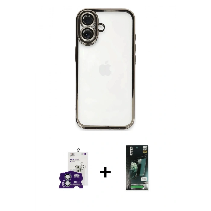 MARSİLYAN™- iPhone 16 Kılıf Vadi Minimal - Siyah 360 Mat Full Body Arka Koruyucu + Bilvis Titan Kamera Lens - YL