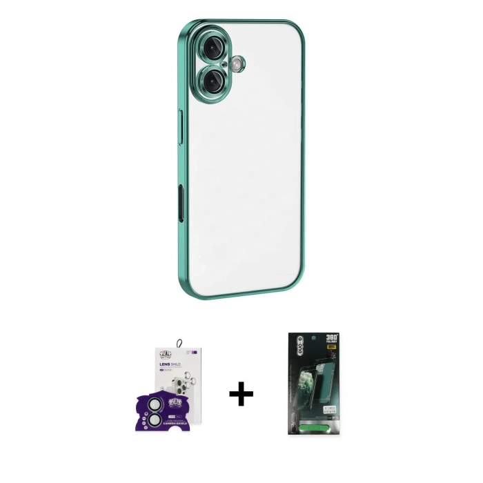 MARSİLYAN™- iPhone 16 Kılıf Vadi Minimal - Siyah 360 Mat Full Body Arka Koruyucu + Bilvis Titan Kamera Lens - YL