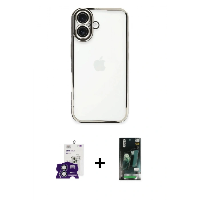 MARSİLYAN™- iPhone 16 Kılıf Vadi Minimal - Siyah 360 Mat Full Body Arka Koruyucu + Bilvis Titan Kamera Lens - YL