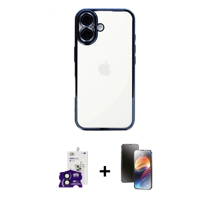 MARSİLYAN™- iPhone 16 Kılıf Vadi Minimal - Siyah 3D Antistatik Mat Seramik Nano Ekran Koruyucu + Bilvis Titan Kamera Lens - SH