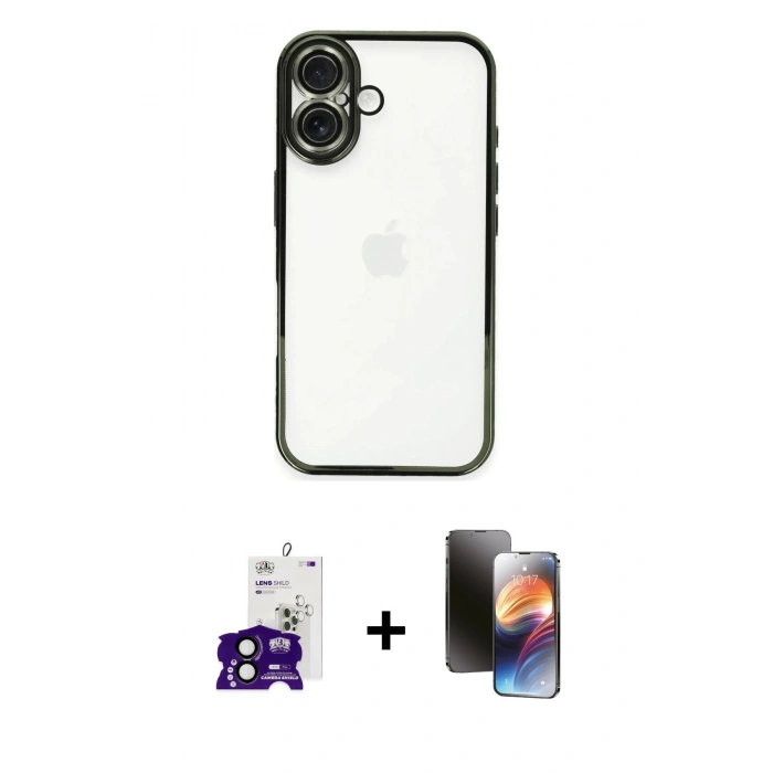 MARSİLYAN™- iPhone 16 Kılıf Vadi Minimal - Siyah 3D Antistatik Mat Seramik Nano Ekran Koruyucu + Bilvis Titan Kamera Lens - SH