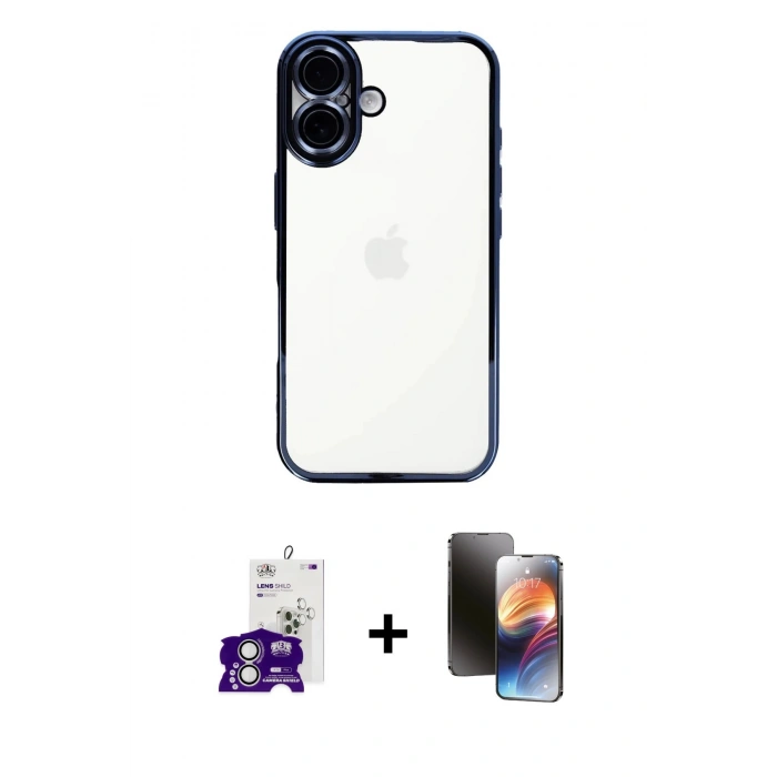 MARSİLYAN™- iPhone 16 Kılıf Vadi Minimal - Siyah 3D Antistatik Mat Seramik Nano Ekran Koruyucu + Bilvis Titan Kamera Lens - GS