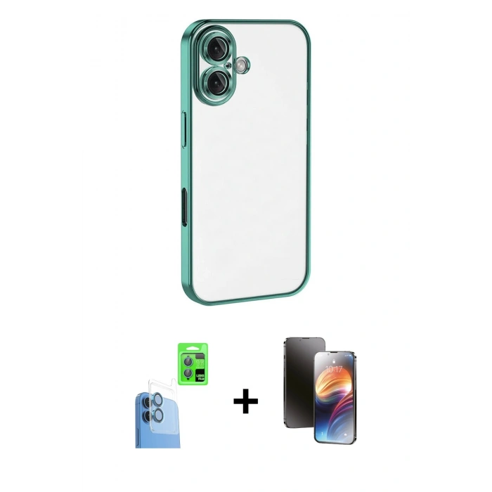 MARSİLYAN™- iPhone 16 Kılıf Vadi Minimal - Siyah 3D Antistatik Mat Seramik Nano Ekran Koruyucu + Raze Metal Kamera Lens - LT