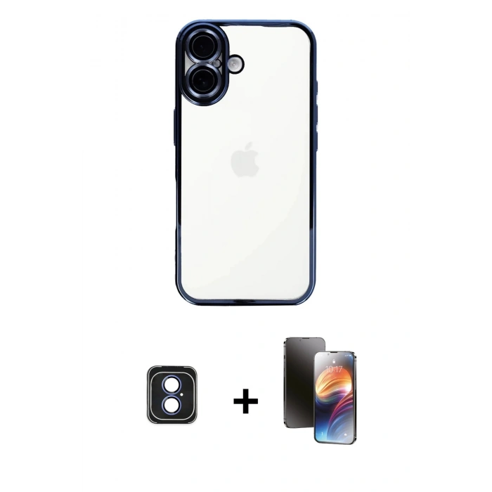 MARSİLYAN™- iPhone 16 Kılıf Vadi Minimal - Siyah 3D Antistatik Mat Seramik Nano Ekran Koruyucu + PVD Metal Kamera Lens - MI