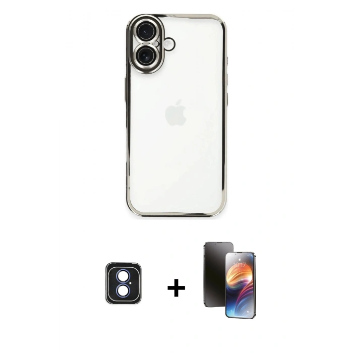 MARSİLYAN™- iPhone 16 Kılıf Vadi Minimal - Siyah 3D Antistatik Mat Seramik Nano Ekran Koruyucu + PVD Metal Kamera Lens - MI