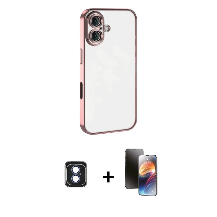 MARSİLYAN™- iPhone 16 Kılıf Vadi Minimal - Siyah 3D Antistatik Mat Seramik Nano Ekran Koruyucu + PVD Metal Kamera Lens - MI