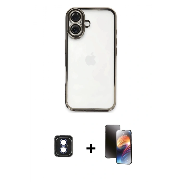 MARSİLYAN™- iPhone 16 Kılıf Vadi Minimal - Siyah 3D Antistatik Mat Seramik Nano Ekran Koruyucu + PVD Metal Kamera Lens - MI