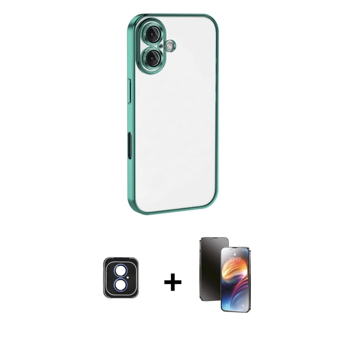 MARSİLYAN™- iPhone 16 Kılıf Vadi Minimal - Siyah 3D Antistatik Mat Seramik Nano Ekran Koruyucu + PVD Metal Kamera Lens - MI