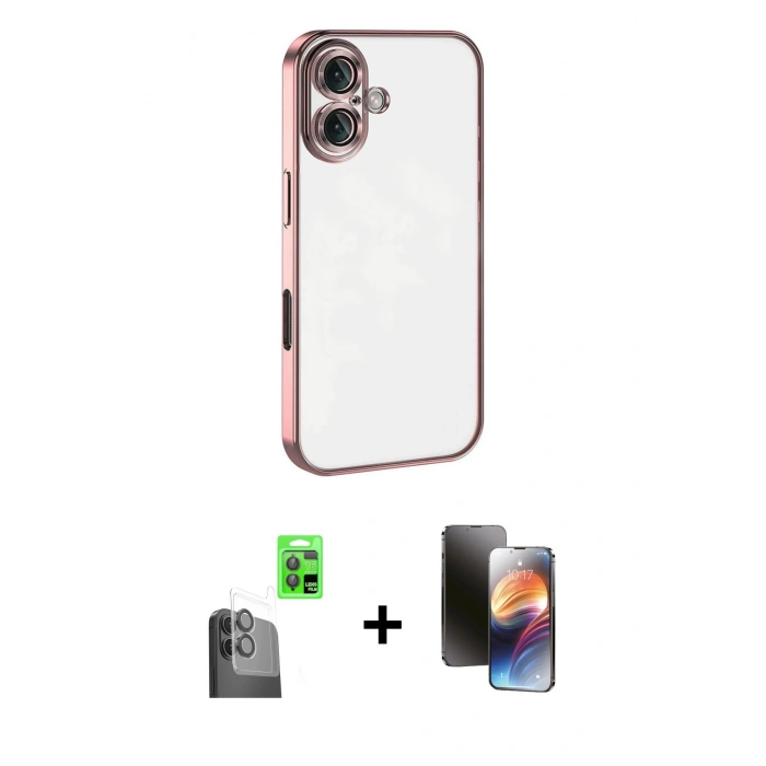 MARSİLYAN™- iPhone 16 Kılıf Vadi Minimal - Siyah 3D Antistatik Mat Seramik Nano Ekran Koruyucu + Raze Metal Kamera Lens - SH