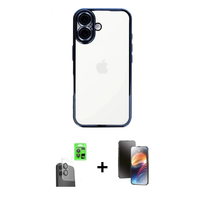 MARSİLYAN™- iPhone 16 Kılıf Vadi Minimal - Siyah 3D Antistatik Mat Seramik Nano Ekran Koruyucu + Raze Metal Kamera Lens - SH