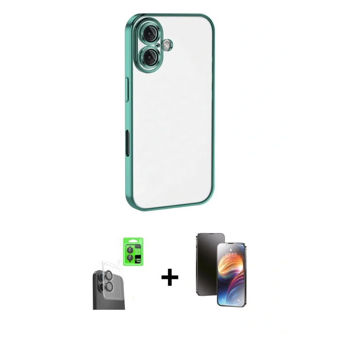 MARSİLYAN™- iPhone 16 Kılıf Vadi Minimal - Siyah 3D Antistatik Mat Seramik Nano Ekran Koruyucu + Raze Metal Kamera Lens - SH