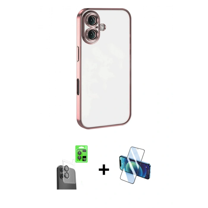 MARSİLYAN™- iPhone 16 Kılıf Vadi Minimal - Siyah 3D Antistatik Seramik Nano Ekran Koruyucu + Raze Metal Kamera Lens - SH