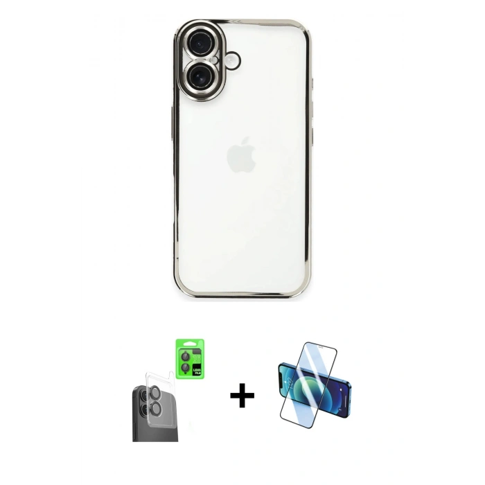 MARSİLYAN™- iPhone 16 Kılıf Vadi Minimal - Siyah 3D Antistatik Seramik Nano Ekran Koruyucu + Raze Metal Kamera Lens - SH