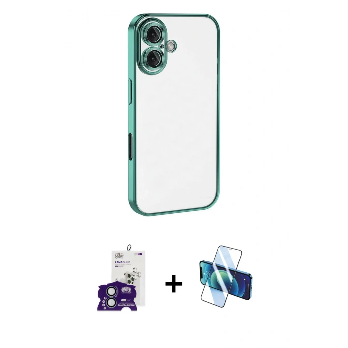 MARSİLYAN™- iPhone 16 Kılıf Vadi Minimal - Siyah 3D Antistatik Seramik Nano Ekran Koruyucu + Bilvis Titan Kamera Lens - YL