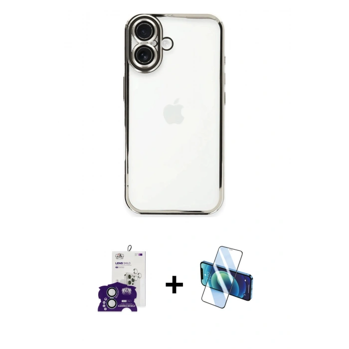 MARSİLYAN™- iPhone 16 Kılıf Vadi Minimal - Siyah 3D Antistatik Seramik Nano Ekran Koruyucu + Bilvis Titan Kamera Lens - YL