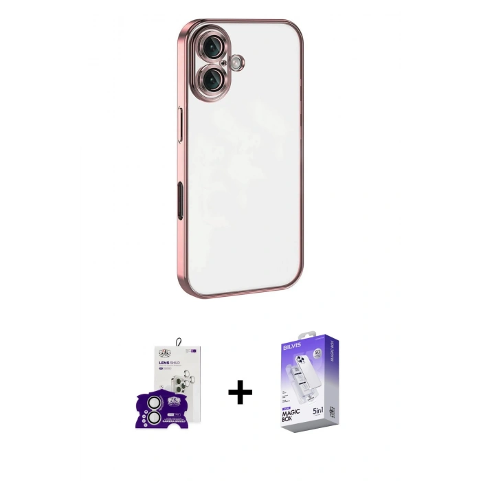 MARSİLYAN™- iPhone 16 Kılıf Vadi Minimal - Siyah Bilvis 5in1 3D Magic Cam Ekran Koruyucu + Bilvis Titan Kamera Lens - GS