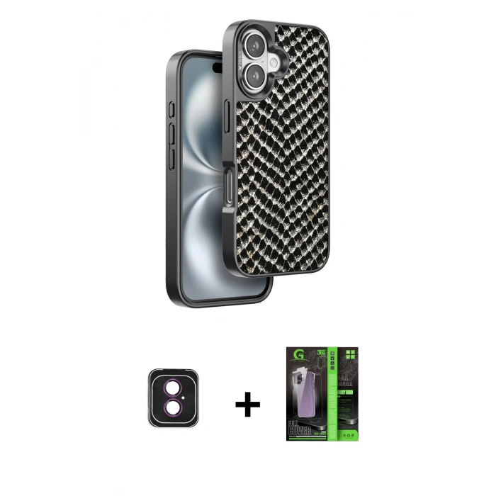 MARSİLYAN™- iPhone 16 Kılıf Vadi Özel Seri - Şeffaf 360 Full Body Arka Koruyucu + PVD Metal Kamera Lens - PE