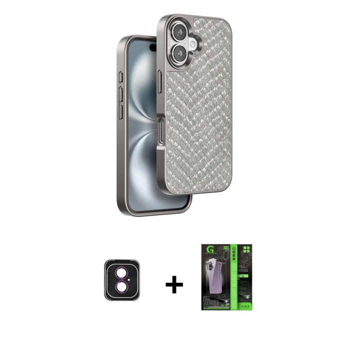 MARSİLYAN™- iPhone 16 Kılıf Vadi Özel Seri - Şeffaf 360 Full Body Arka Koruyucu + PVD Metal Kamera Lens - PE