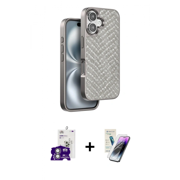 MARSİLYAN™- iPhone 16 Kılıf Vadi Özel Seri - Şeffaf Pasifik Cam Ekran Koruyucu + Bilvis Titan Kamera Lens - GS