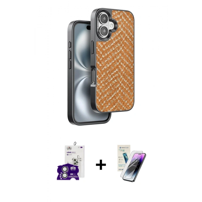 MARSİLYAN™- iPhone 16 Kılıf Vadi Özel Seri - Şeffaf Pasifik Cam Ekran Koruyucu + Bilvis Titan Kamera Lens - GS