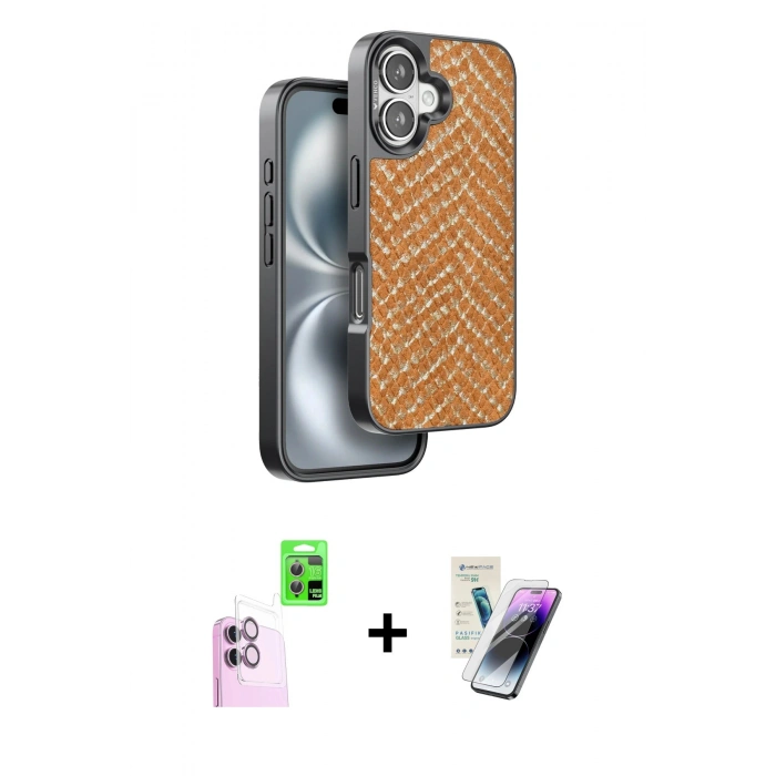 MARSİLYAN™- iPhone 16 Kılıf Vadi Özel Seri - Şeffaf Pasifik Cam Ekran Koruyucu + Raze Metal Kamera Lens - PE