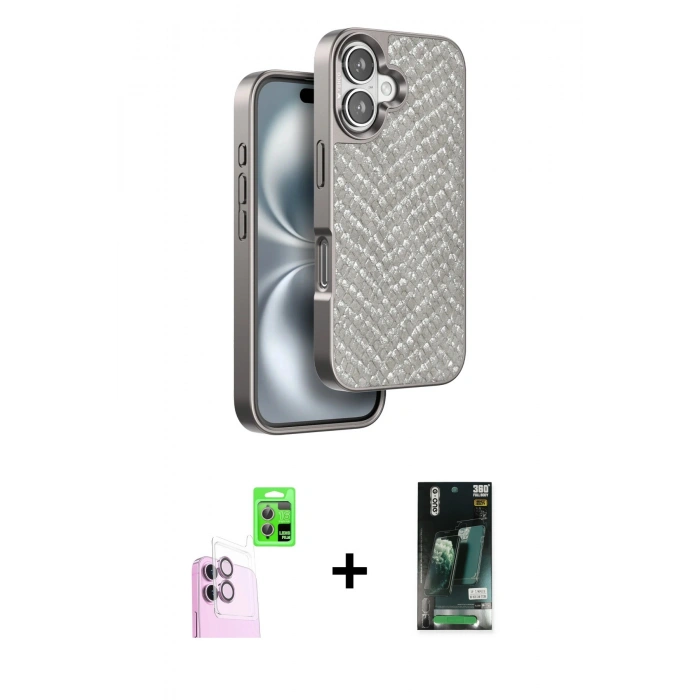 MARSİLYAN™- iPhone 16 Kılıf Vadi Özel Seri - Siyah 360 Mat Full Body Arka Koruyucu + Raze Metal Kamera Lens - PE