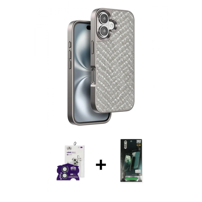 MARSİLYAN™- iPhone 16 Kılıf Vadi Özel Seri - Siyah 360 Mat Full Body Arka Koruyucu + Bilvis Titan Kamera Lens - YL