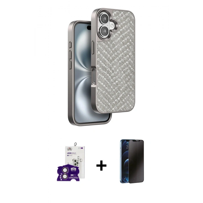 MARSİLYAN™- iPhone 16 Kılıf Vadi Özel Seri - Siyah 3D Antistatik Hayalet Cam Ekran Koruyucu + Bilvis Titan Kamera Lens - PE
