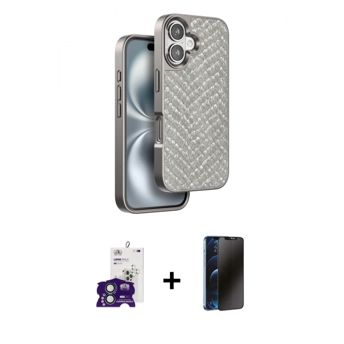 MARSİLYAN™- iPhone 16 Kılıf Vadi Özel Seri - Siyah 3D Antistatik Hayalet Cam Ekran Koruyucu + Bilvis Titan Kamera Lens - YL