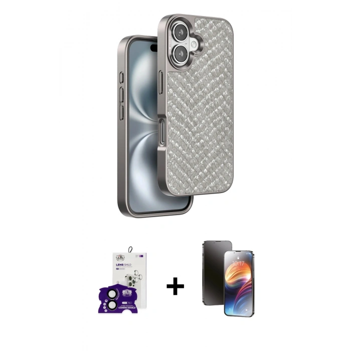 MARSİLYAN™- iPhone 16 Kılıf Vadi Özel Seri - Siyah 3D Antistatik Mat Seramik Nano Ekran Koruyucu + Bilvis Titan Kamera Lens - SH