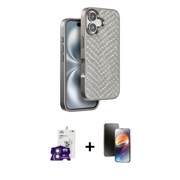 MARSİLYAN™- iPhone 16 Kılıf Vadi Özel Seri - Siyah 3D Antistatik Mat Seramik Nano Ekran Koruyucu + Pembe Bilvis Titan Kamera Lens