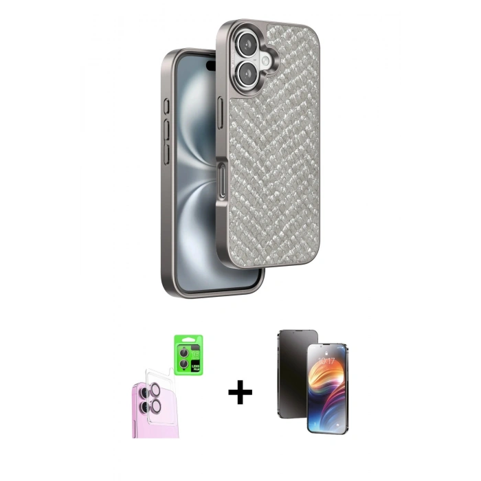 MARSİLYAN™- iPhone 16 Kılıf Vadi Özel Seri - Siyah 3D Antistatik Mat Seramik Nano Ekran Koruyucu + Raze Metal Kamera Lens - PE
