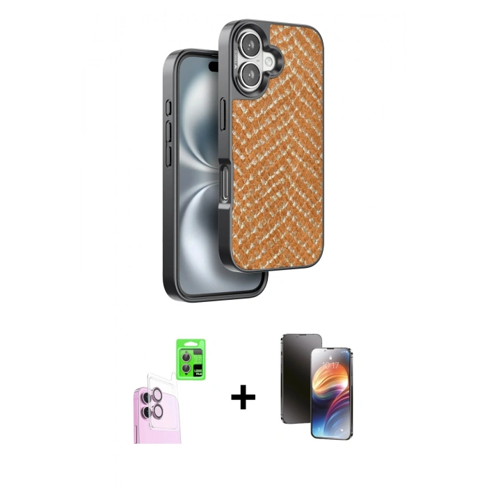 MARSİLYAN™- iPhone 16 Kılıf Vadi Özel Seri - Siyah 3D Antistatik Mat Seramik Nano Ekran Koruyucu + Raze Metal Kamera Lens - PE