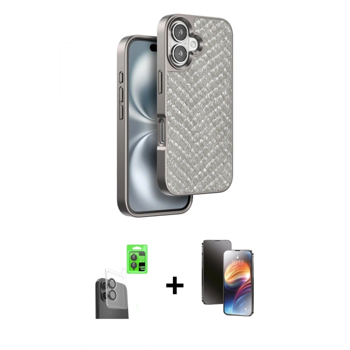MARSİLYAN™- iPhone 16 Kılıf Vadi Özel Seri - Siyah 3D Antistatik Mat Seramik Nano Ekran Koruyucu + Raze Metal Kamera Lens - SH