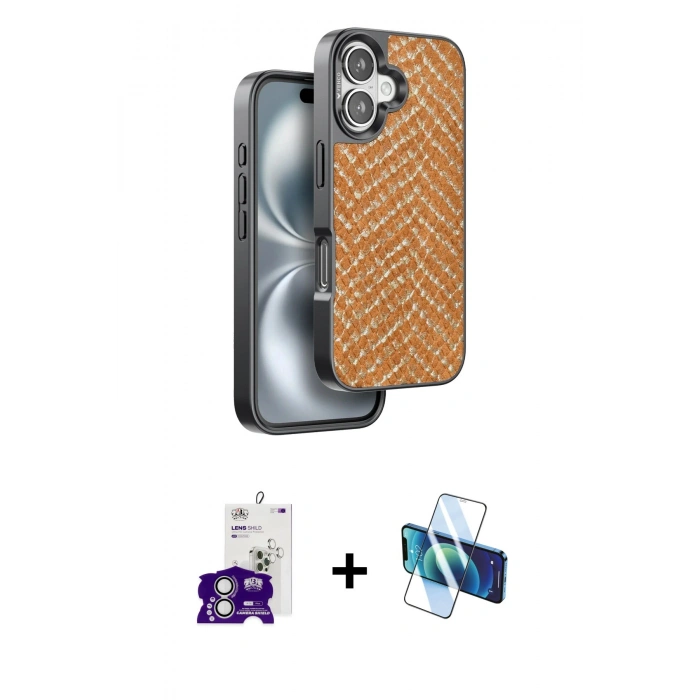 MARSİLYAN™- iPhone 16 Kılıf Vadi Özel Seri - Siyah 3D Antistatik Seramik Nano Ekran Koruyucu + Bilvis Titan Kamera Lens - GS