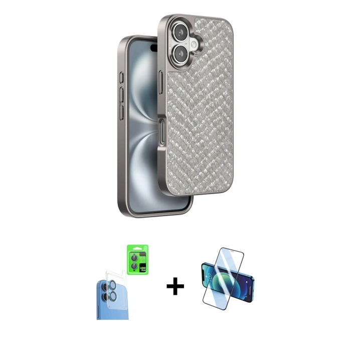 MARSİLYAN™- iPhone 16 Kılıf Vadi Özel Seri - Siyah 3D Antistatik Seramik Nano Ekran Koruyucu + Raze Metal Kamera Lens - LT